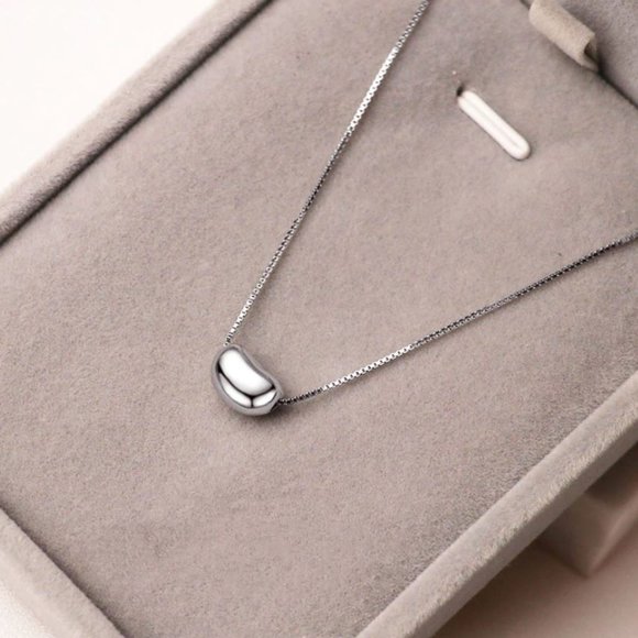925 Sterling Silver Simple Pea Bean Bead Necklace - Picture 2 of 6